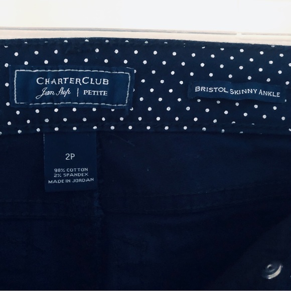 Charter Club Bristol Size 2P Skinny Ankle Jeans Stretch High Rise Blue Polka Dot - Picture 5 of 7